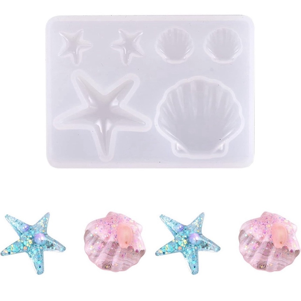6 well Nautical Ocean Beach Shells Starfish Themed Mold +BONUS FREEBIES LOT